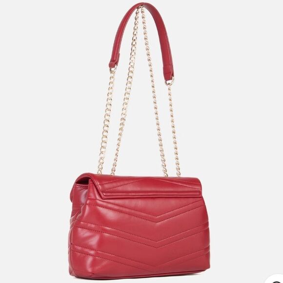 Mario Valentino Cherry Red Gold Tone Privilege Flap Chan Strap Purse - Picture 3 of 11